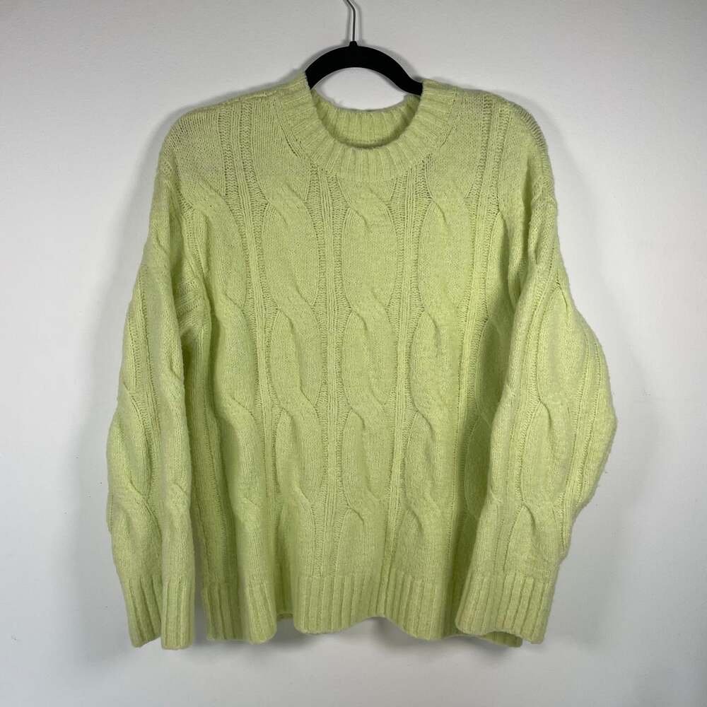 American Eagle Women's Neon Lime Green Cable Knit Mock Neck Sweater Size M
